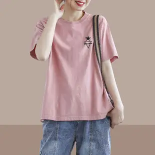 Women Loose Slim T-shirt Brown Artistic Design Large — feature 4