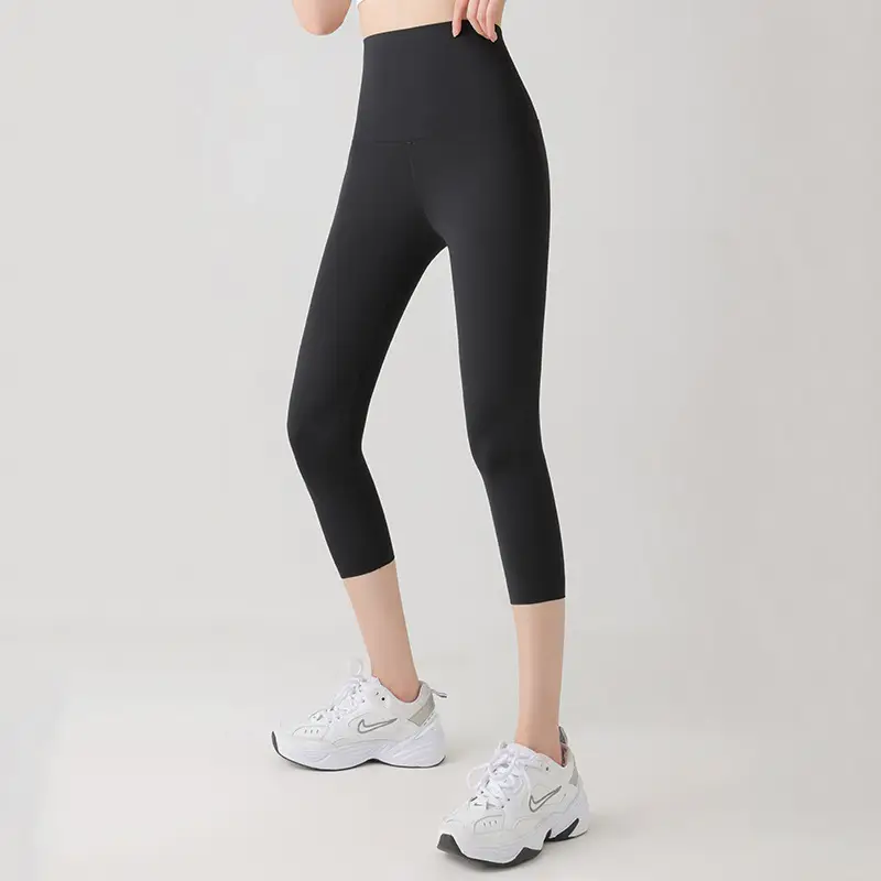 Women Cropped Shark Pants Summer Thin Leggings High Waist Brown - Image 2