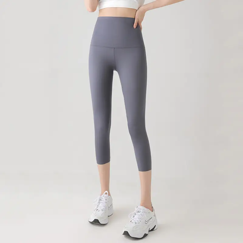 Women Cropped Shark Pants Summer Thin Leggings High Waist Brown - Image 3