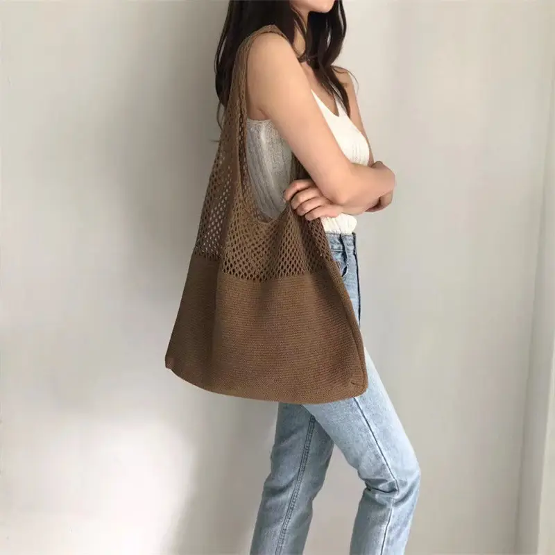 Green Knitted Shoulder Bag Large Capacity Tote Bag