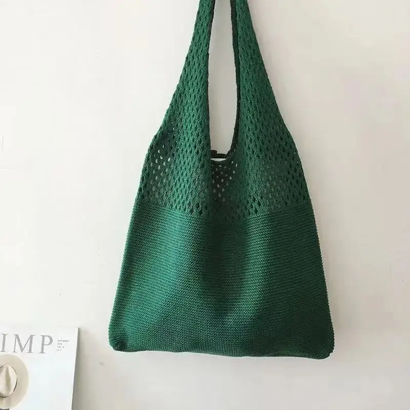 Green Knitted Shoulder Bag Large Capacity Tote Bag