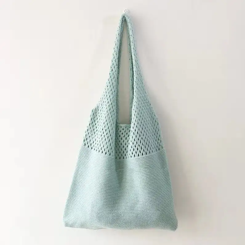 Green Knitted Shoulder Bag Large Capacity Tote Bag