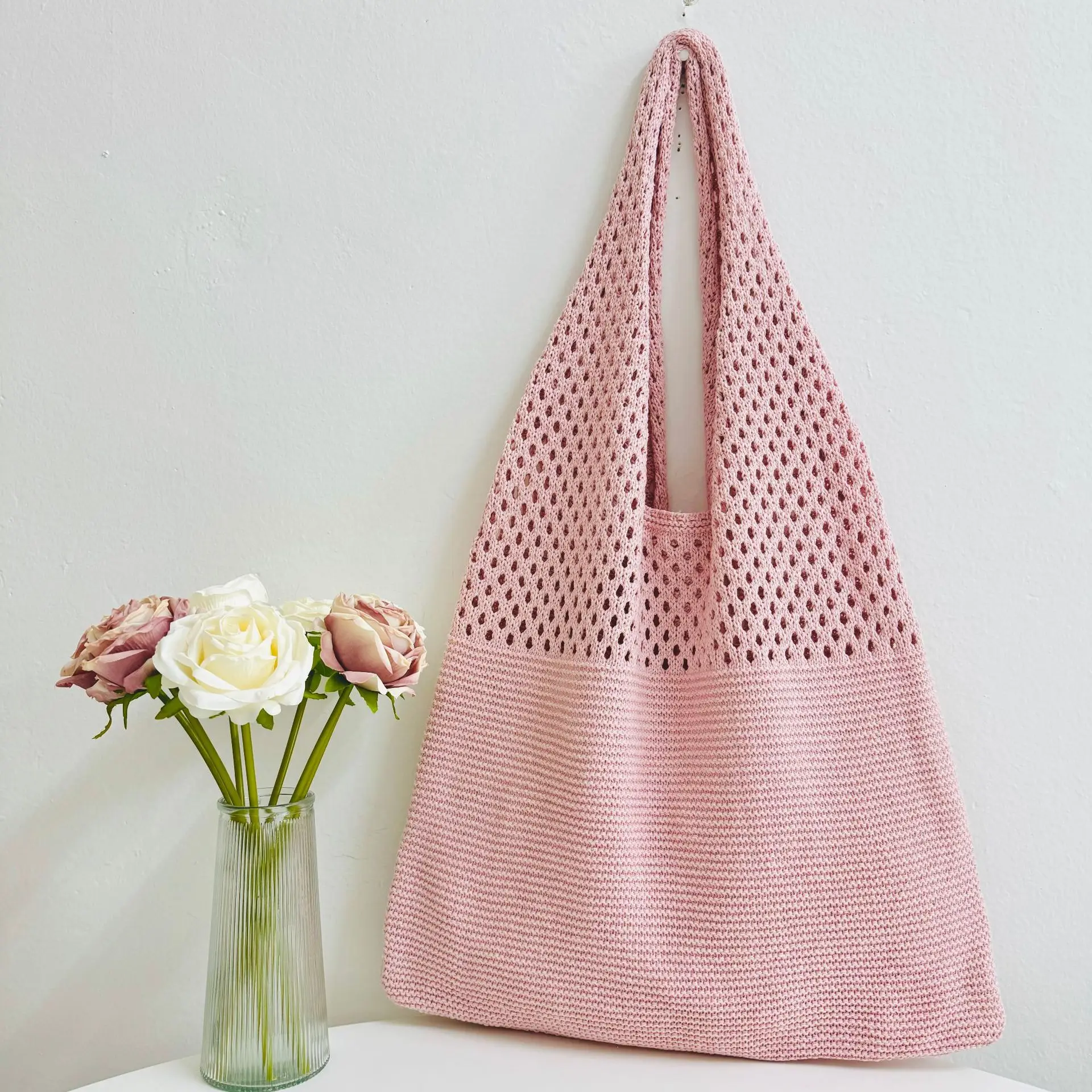 Green Knitted Shoulder Bag Large Capacity Tote Bag