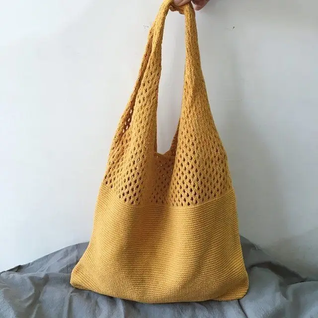 Green Knitted Shoulder Bag Large Capacity Tote Bag