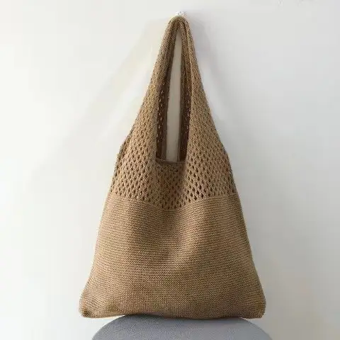 Green Knitted Shoulder Bag Large Capacity Tote Bag