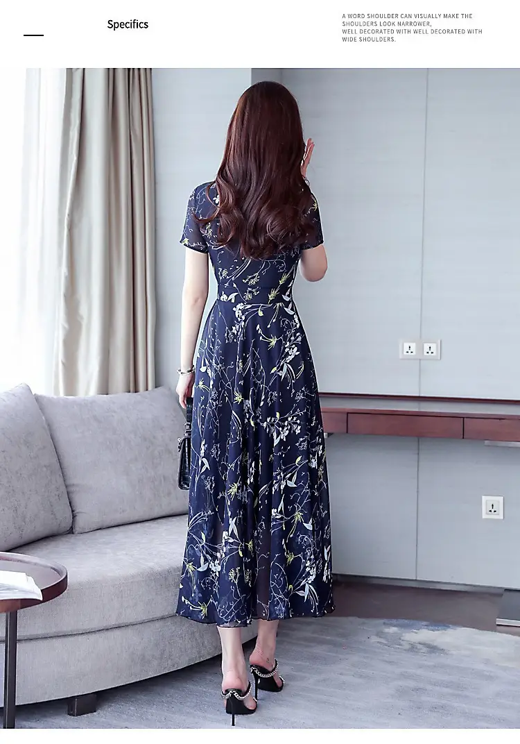 Women Ice Silk Floral Long Skirt Dress Yellow — feature 10