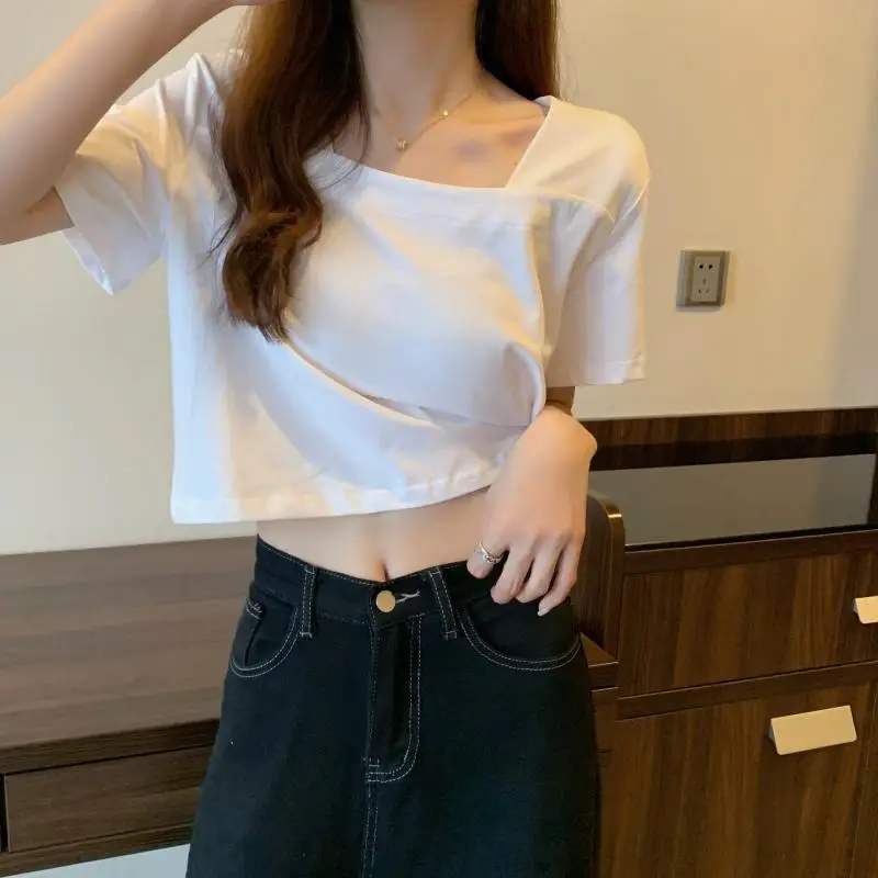 Women Square Neck Black T-Shirt 2025 Summer — feature 12