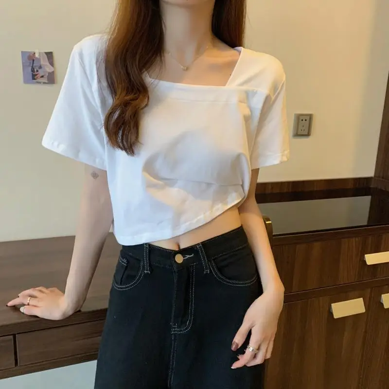 Women Square Neck Black T-Shirt 2025 Summer — feature 13