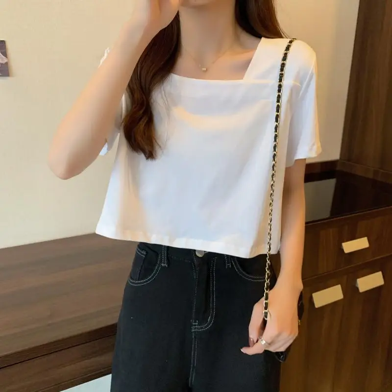 Women Square Neck Black T-Shirt 2025 Summer — feature 15