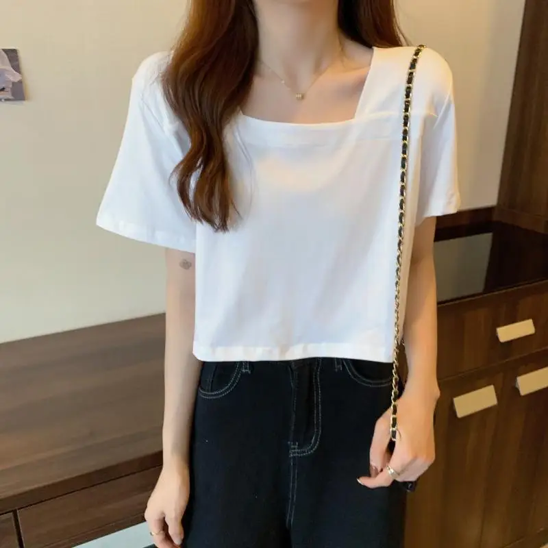 Women Square Neck Black T-Shirt 2025 Summer — feature 20
