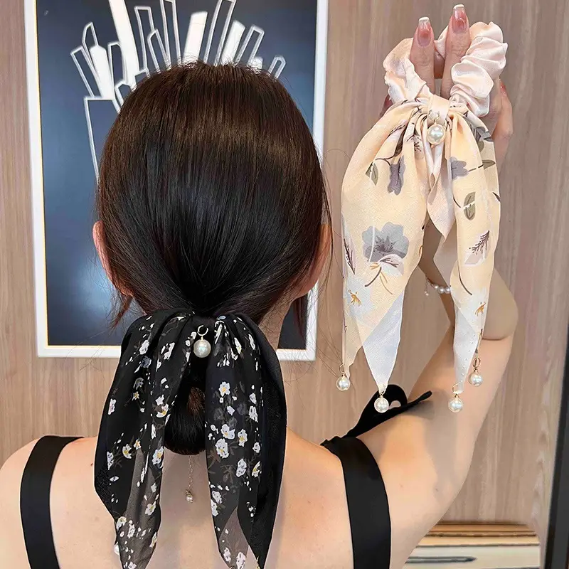 Elegant Bow Tie Ponytail Ribbon Hair Rope Pearl Pendant Women — feature 37