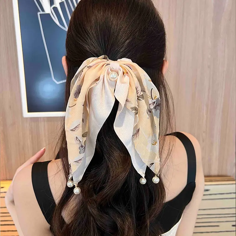 Elegant Bow Tie Ponytail Ribbon Hair Rope Pearl Pendant Women — feature 39