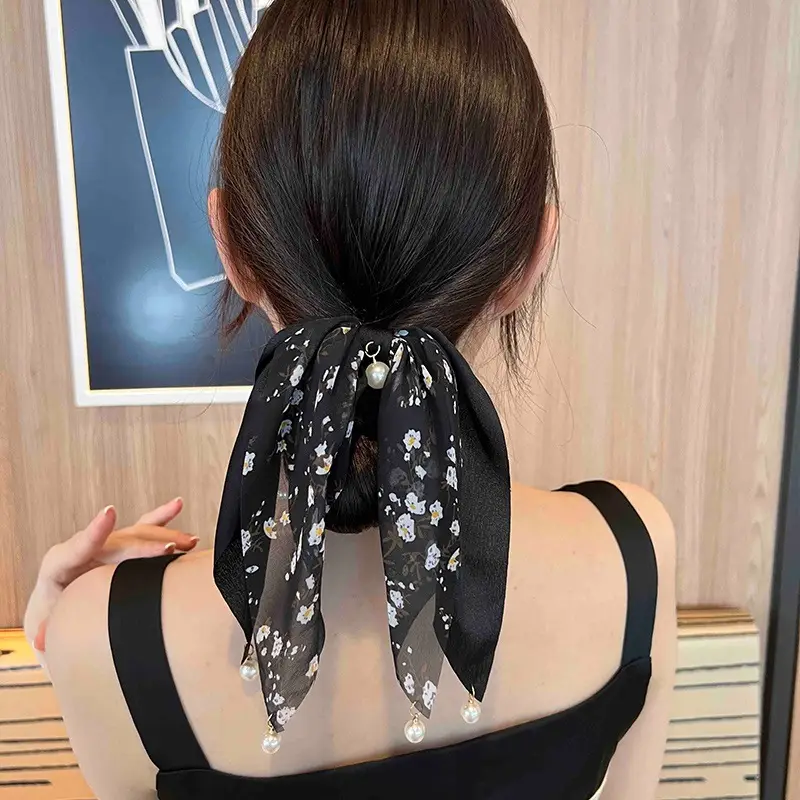 Elegant Bow Tie Ponytail Ribbon Hair Rope Pearl Pendant Women — feature 41