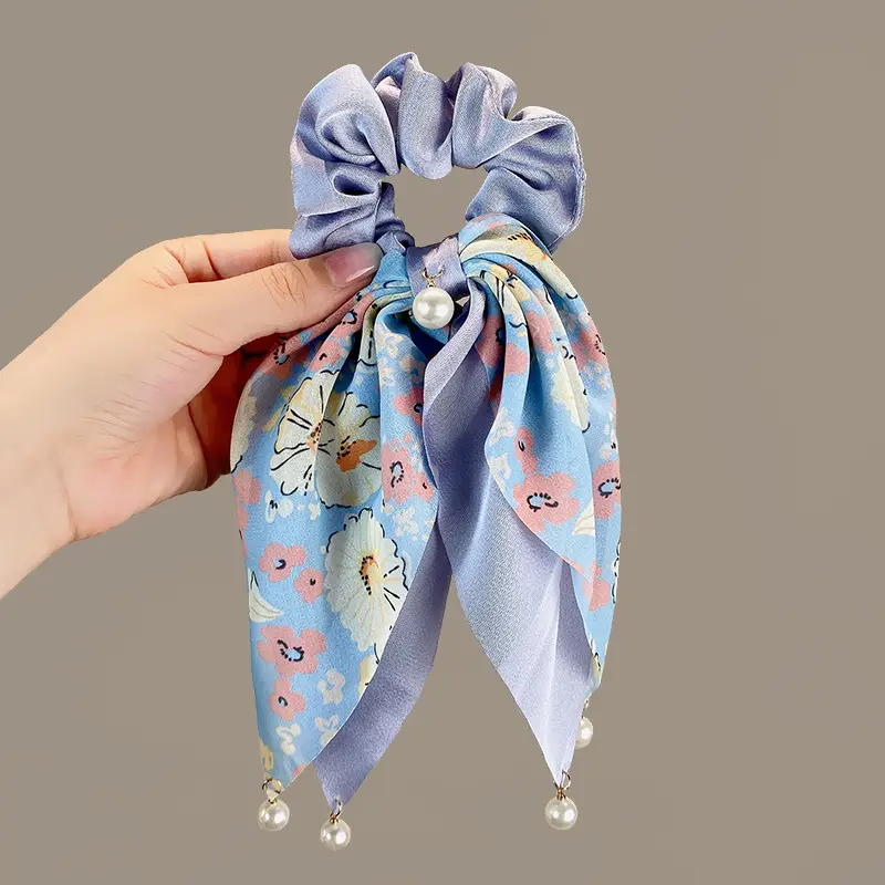 Elegant Bow Tie Ponytail Ribbon Hair Rope Pearl Pendant Women - Image 4