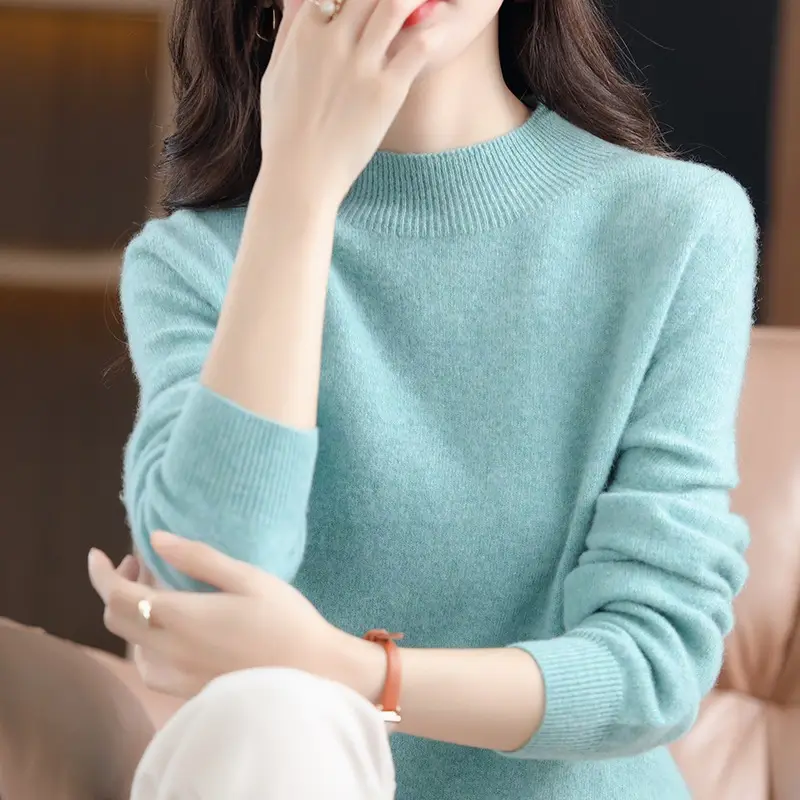 Women Woolen Half-Turtleneck Sweater Yellow - Image 19