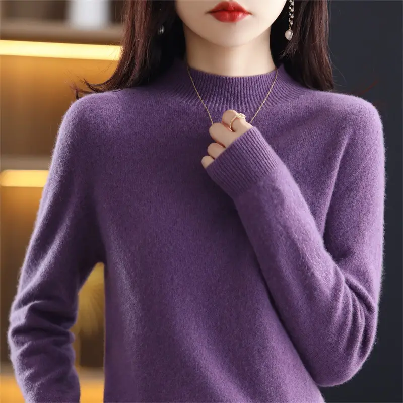 Women Woolen Half-Turtleneck Sweater Yellow - Image 11