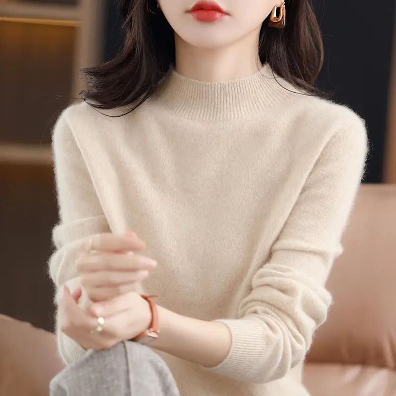 Women Woolen Half-Turtleneck Sweater Yellow - Image 12