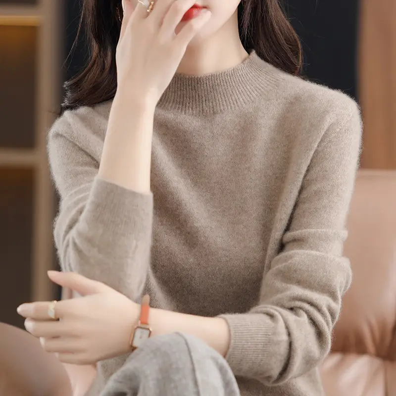 Women Woolen Half-Turtleneck Sweater Yellow - Image 13