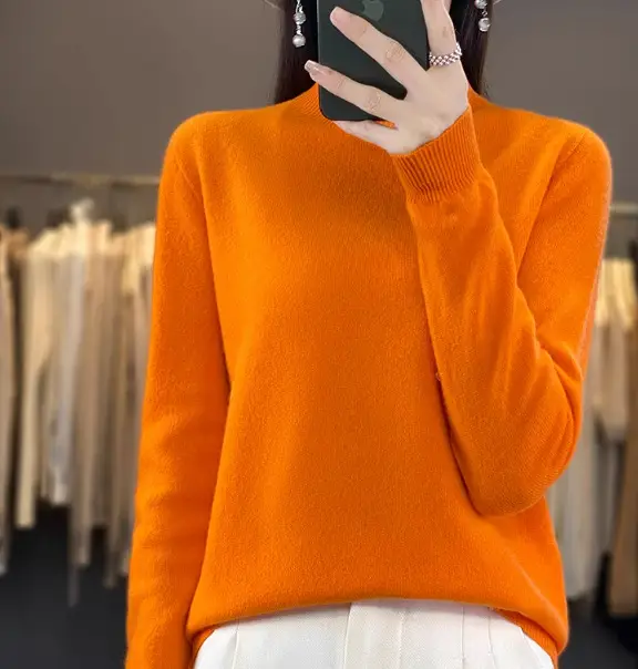 Women Woolen Half-Turtleneck Sweater Yellow - Image 14