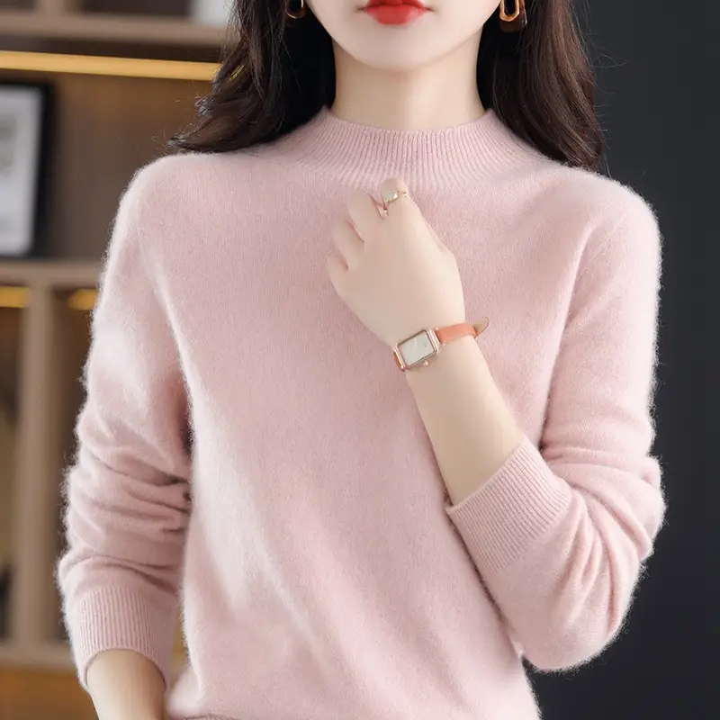 Women Woolen Half-Turtleneck Sweater Yellow - Image 2