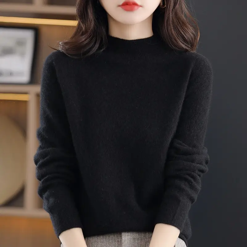 Women Woolen Half-Turtleneck Sweater Yellow - Image 3