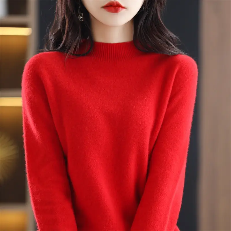 Women Woolen Half-Turtleneck Sweater Yellow - Image 4