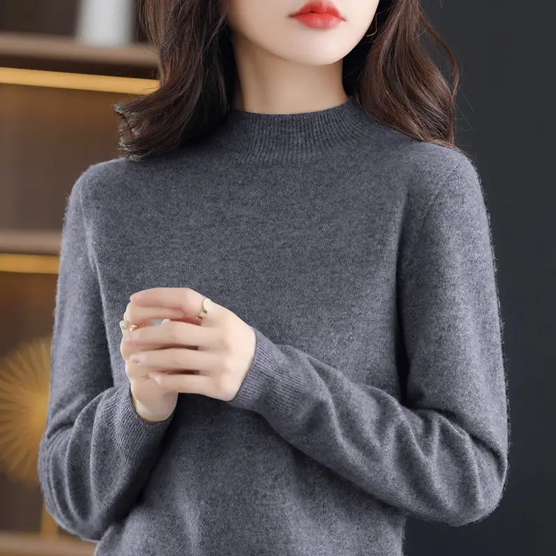 Women Woolen Half-Turtleneck Sweater Yellow - Image 5