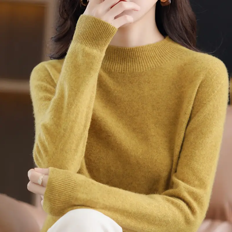 Women Woolen Half-Turtleneck Sweater Yellow - Image 7