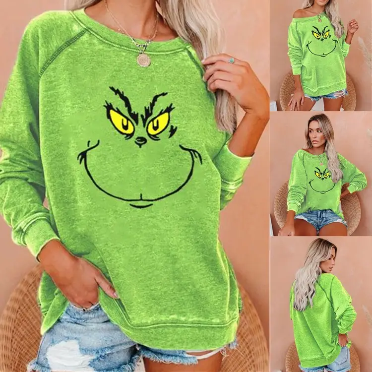 Green Funny Face Long Sleeve Women's Sweatshirt - Image 5