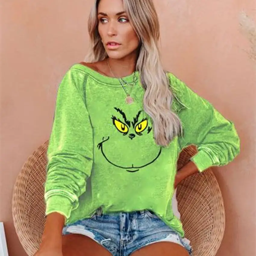 Green Funny Face Long Sleeve Women's Sweatshirt - Image 6