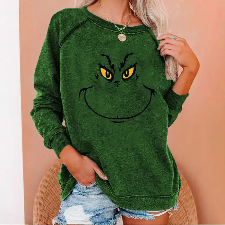 Green Funny Face Long Sleeve Women's Sweatshirt - Image 2