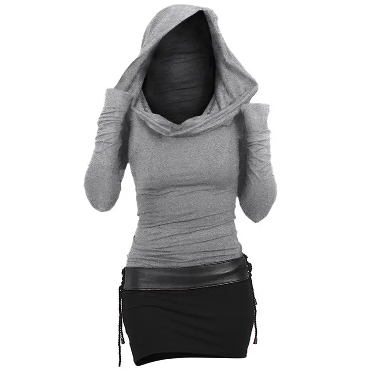 Black Block Cut Mid Waist Hoodie Red Skirt Set - Image 5