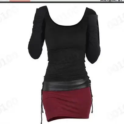 Black Block Cut Mid Waist Hoodie Red Skirt Set - Image 7