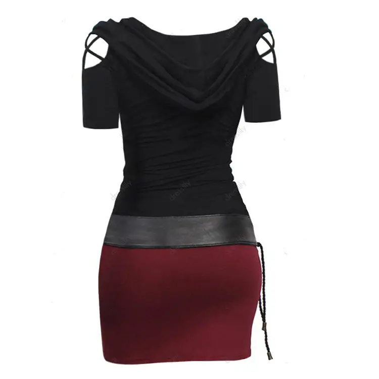Black Block Cut Mid Waist Hoodie Red Skirt Set - Image 8