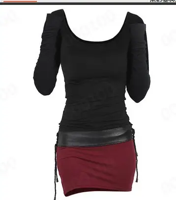 Black Block Cut Mid Waist Hoodie Red Skirt Set - Image 4
