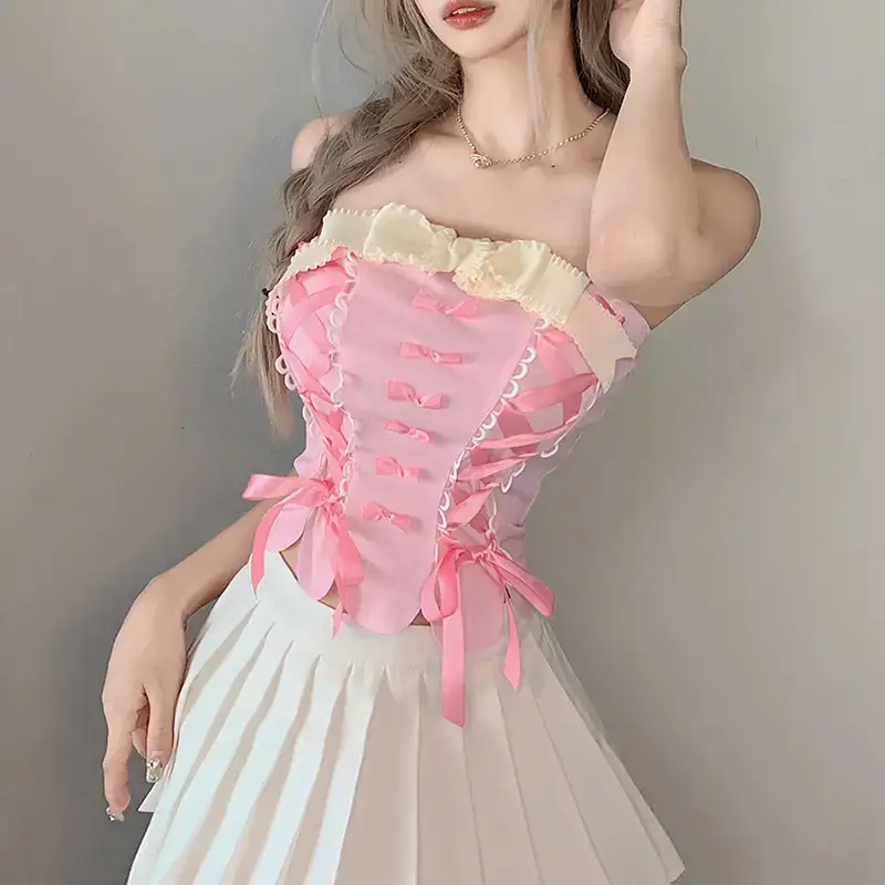 Pink Bow Tie Waist-Cinching Dress for Women - Image 3