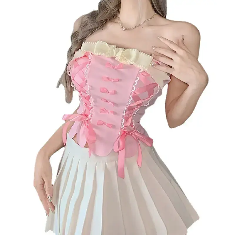 Pink Bow Tie Waist-Cinching Dress for Women - Image 6