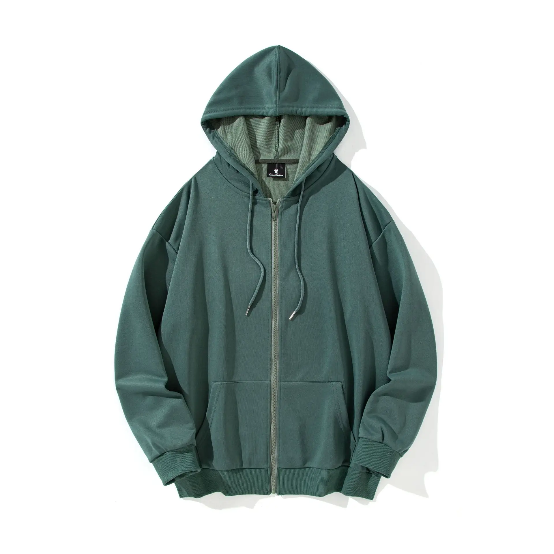 Men Green Hooded Zipper Sweatshirt 260g - Image 3