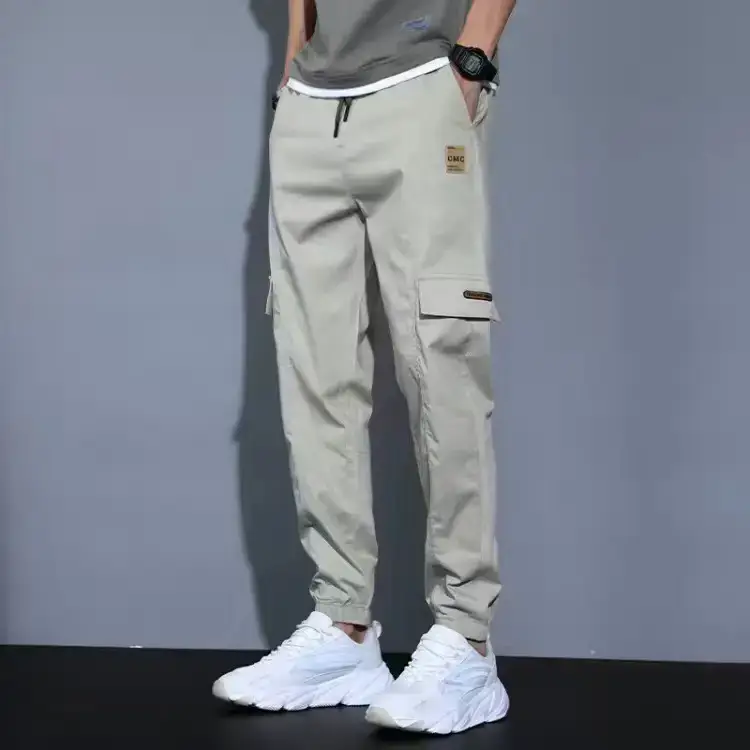 Men Beige Loose Straight Leg Harem Pants 2022 - Image 3