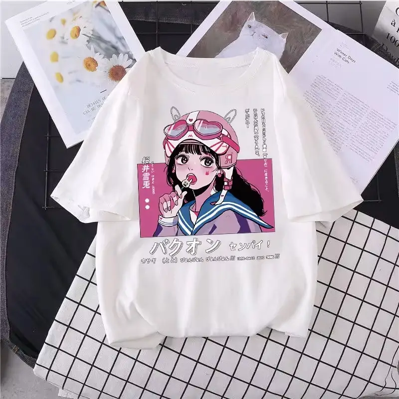 Korean Style Harajuku T-Shirt Dark Blue Anime Print 2023 - Image 13