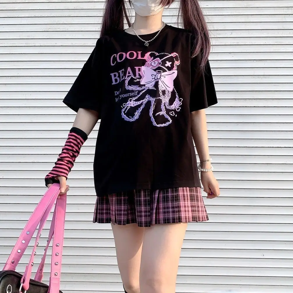 Korean Style Harajuku T-Shirt Dark Blue Anime Print 2023 - Image 5