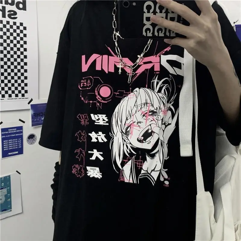 Korean Style Harajuku T-Shirt Dark Blue Anime Print 2023 - Image 6