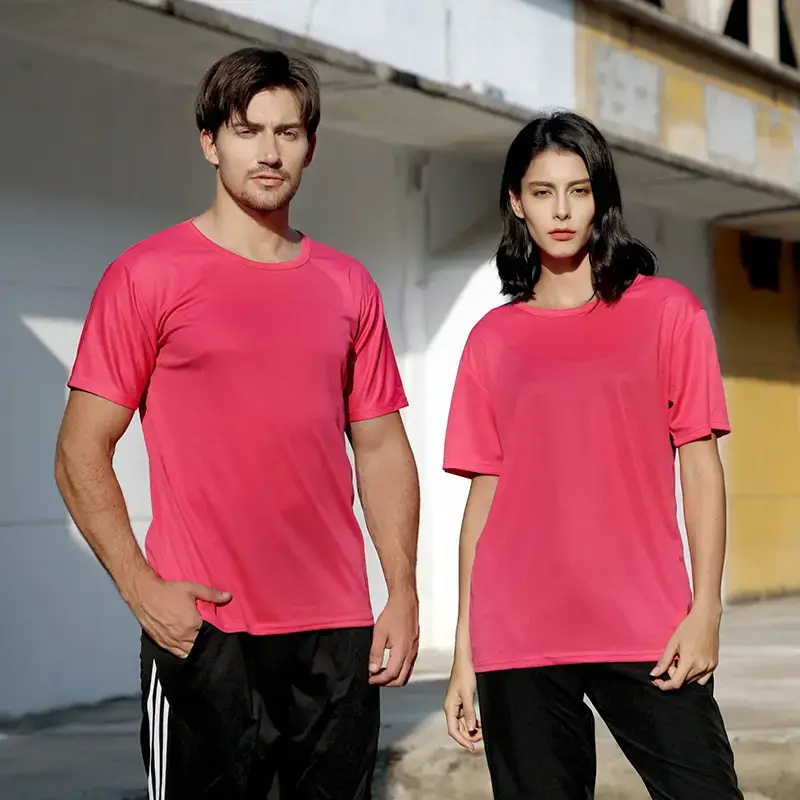 Men 180g 100D Blue Round Neck T-Shirt