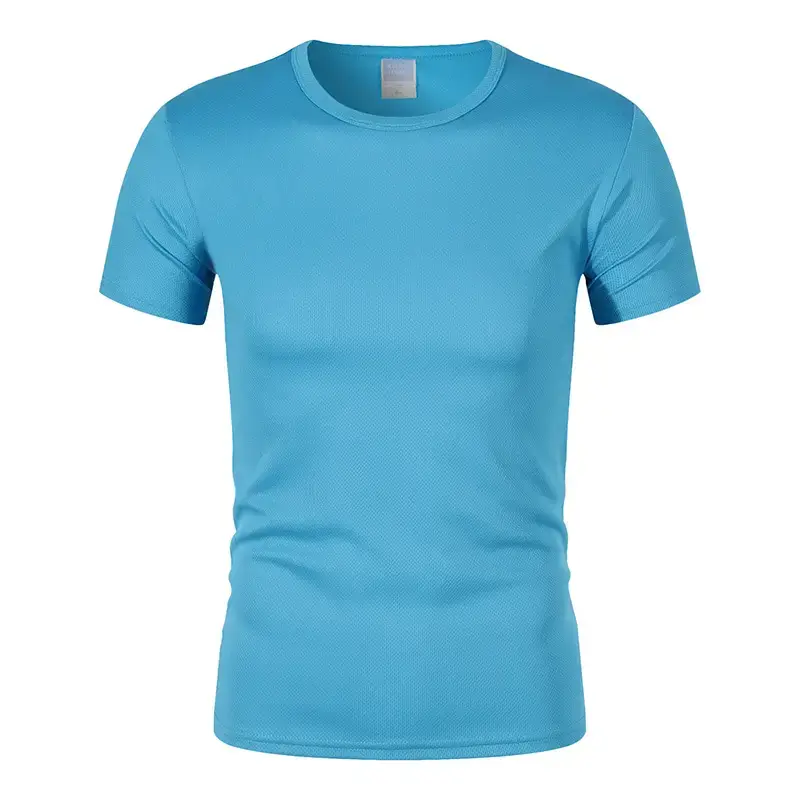 Men 180g 100D Blue Round Neck T-Shirt