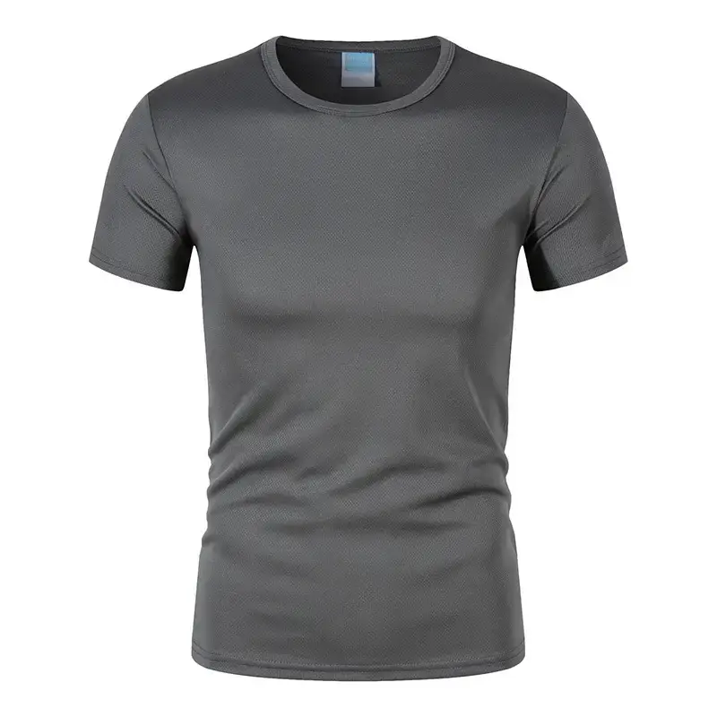 Men 180g 100D Blue Round Neck T-Shirt