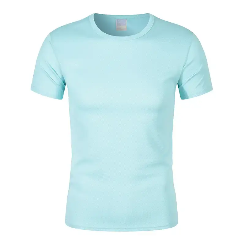 Men 180g 100D Blue Round Neck T-Shirt