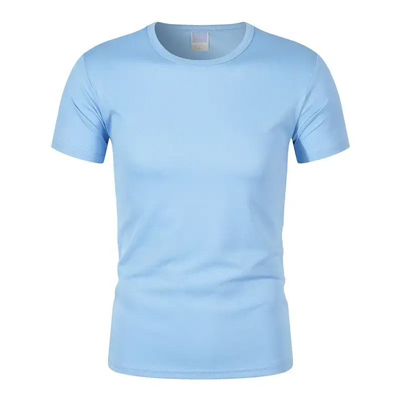 Men 180g 100D Blue Round Neck T-Shirt