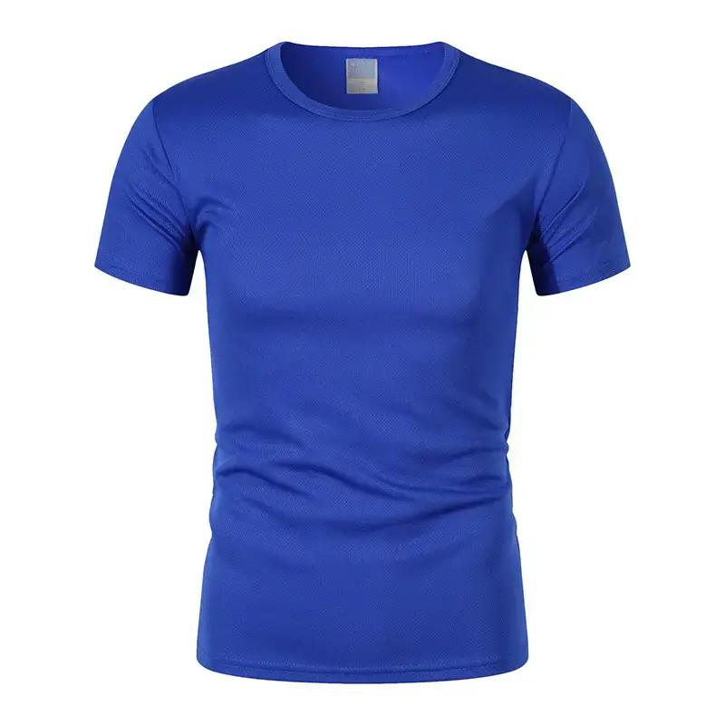 Men 180g 100D Blue Round Neck T-Shirt