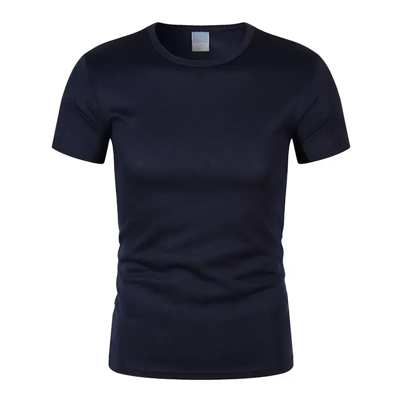 Men 180g 100D Blue Round Neck T-Shirt