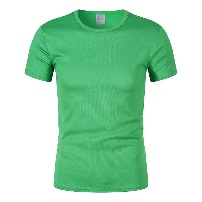 Men 180g 100D Blue Round Neck T-Shirt